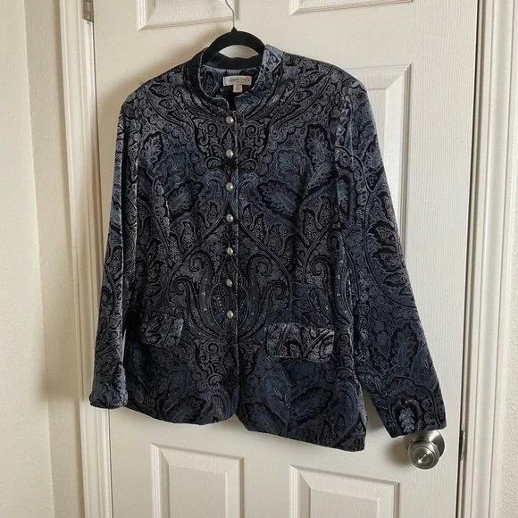 Coldwater Creek Velvet Paisley Jacket Blue & Brown Print Size X-Large women’s - Picture 3 of 13